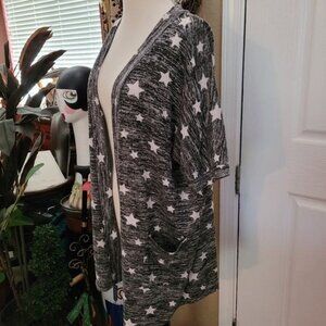 Torrid duster Top Open Cardigan Size 0 Large Gray White Stripes